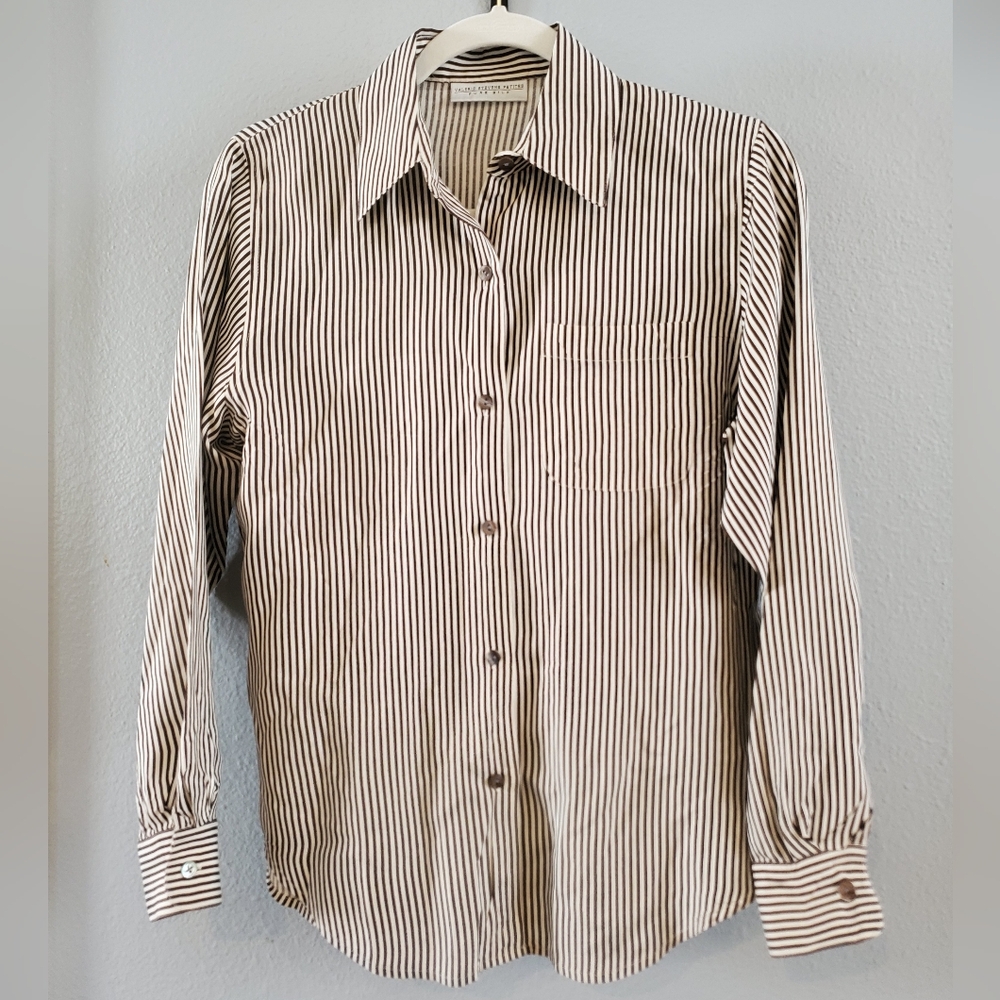 Vintage Silk Valerie Stevens Striped Button Down, 4p